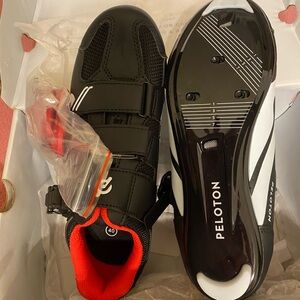 Peloton Black and White Cycling Shoes with Red Interior